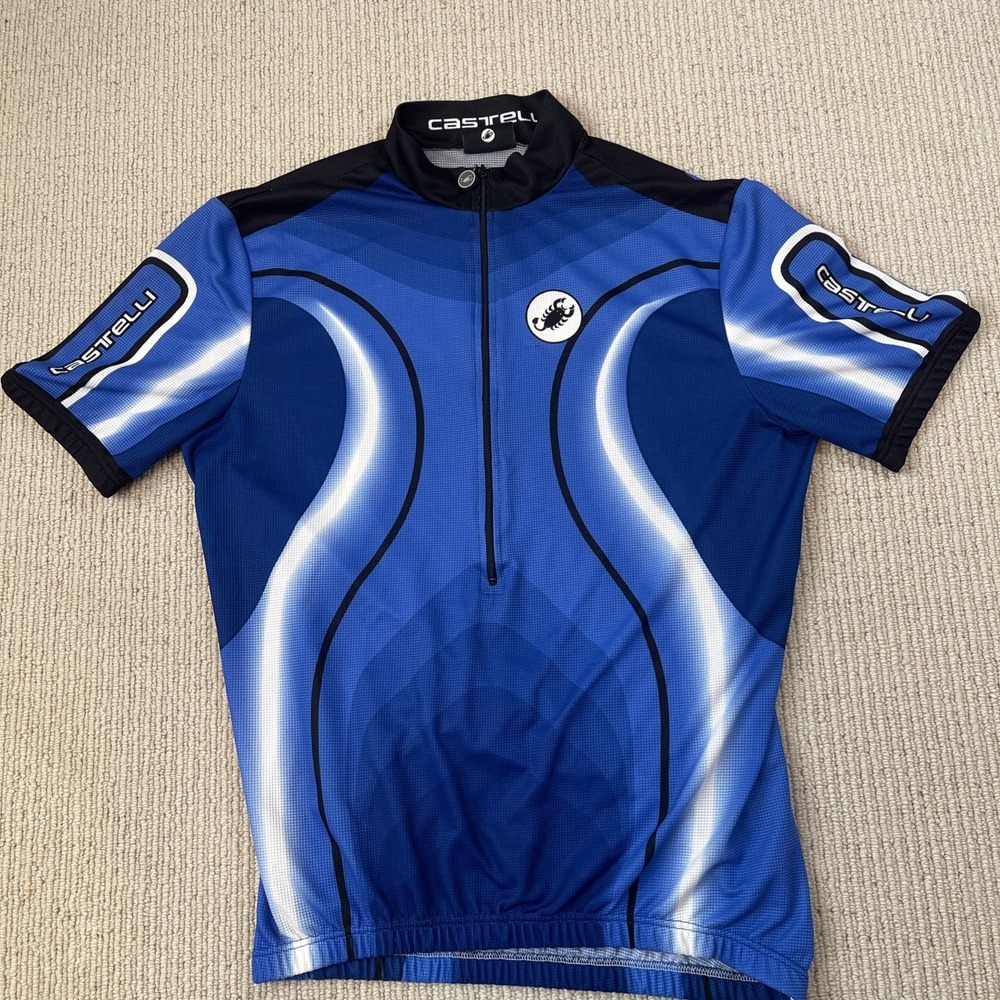 Castelli Men's Large Cycling Jersey 90s Retro Blue